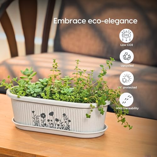 Image of Eha Earth-Friendly Printed Regalia Planters for Home Decor | 12 Inch, Pack of 2 Without Growmix | Plant Gifts Made with Rice Husk Biocomposite | Flower Pot for Living Room| Sand Castle