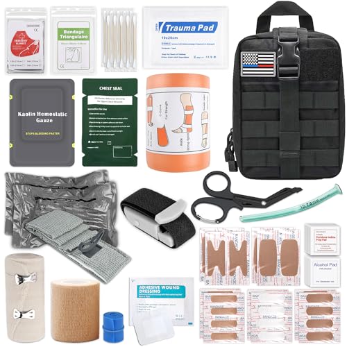 77 PCS Survival First Aid Kit with Molle Bag, 6-Inch Israeli Bandage, Tactical First Aid Kit for Car, Camping, Hiking and Travel