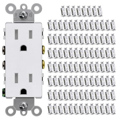 Image of CML 100 Pack Matte White Decorator Receptacle Outlet, Tamper Resistant (TR) Electrical Wall Outlets, 15A /125V, 2 Pole 3 Wire, NEMA 5-15R, UL Listed