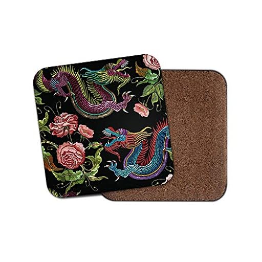 Impresionante posavasos de dragones chinos – flores rosas oriental asiático regalo fresco # 14443 | Ya disponible en tu tienda friki favorita! En mundofriki.es!