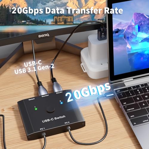 Image of KCEVE USB C Switch 2 in 1 Out, USB C Switch 2 Laptops 1 Monitor, 8K@60Hz / 4K@120Hz / 20Gbps / USB3.1 Gen 2 / 100W PD /Compatible with Thunderbolt Devices /Wired Remote(8K USBC 2 in 1 Out KVM)