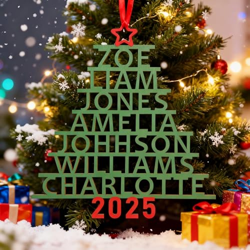 Image of 2025 Personalized Family Christmas Tree Ornament, Up to 7 Names, Holiday Home Decor, Christmas Decorations