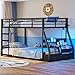 ADORNEVE Low Bunk Bed with Sling Bookshelves, Storage Drawers & Power Outlet, LED Metal Floor Bunk Twin Over Twin with Full-Length Guardrail & Metal Slats, No Box Spring Needed, for Kids, Black