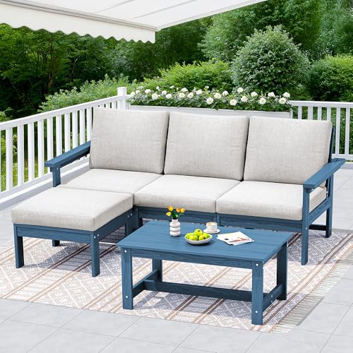 Image of SERWALL HDPE Outdoor Sectional with Ottoman & Coffee Table