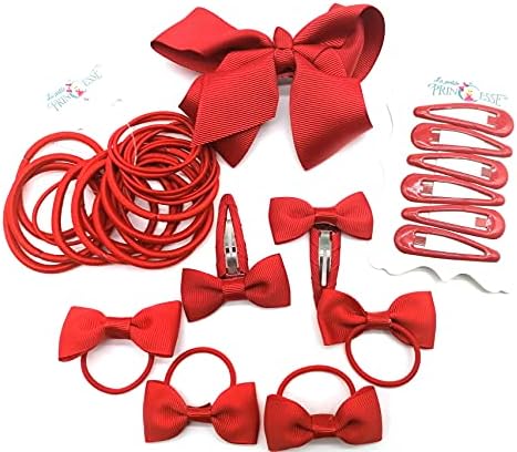 35 Pieces Hair Accessory School Ribbon Style Bow Bobbles Hair Clips Bows and Elastics Bands (Bottle Green)