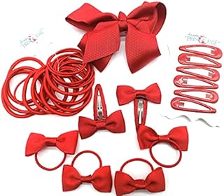 35 Pieces Hair Accessory School Ribbon Style Bow Bobbles Hair Clips Bows and Elastics Bands (Bottle Green)