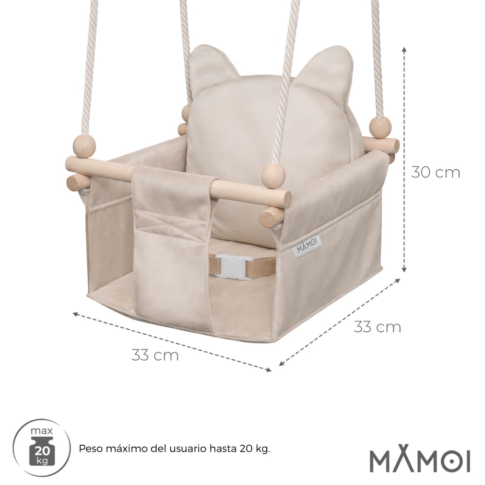 MAMOI® Columpio niños + Cinturón de Seguridad | 190-260cm Ajuste de la Altura del Techo | Columpio Infantil Interior Exterior | Columpios Infantiles | Columpio niño | CE | 100% Eco | Hecho en la UE
