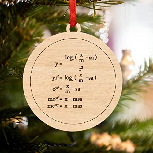 Andaz Press Funny Laser Engraved Wood Christmas Ornament Math Teacher's Gift, Merry Christmas Math Equation, Round, 1-Pack, Geeky Witty Nerdy Teacher Algebra Birthday #TOP1
