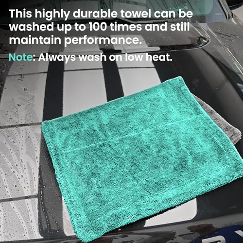 Image of Microfiber Car Cleaning Cloth, 1200 GSM, Large 60x40 Cm Ultra Soft, Super Water Absorbent, Lint Free Twisted Loop Towel for Car, Bike, Household, Drying & Detailing (Green & Grey)