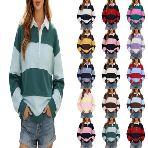 Womens Striped Sweatshirt Oversized Drop Shoulder Sweat Shirt Color Block - image 1