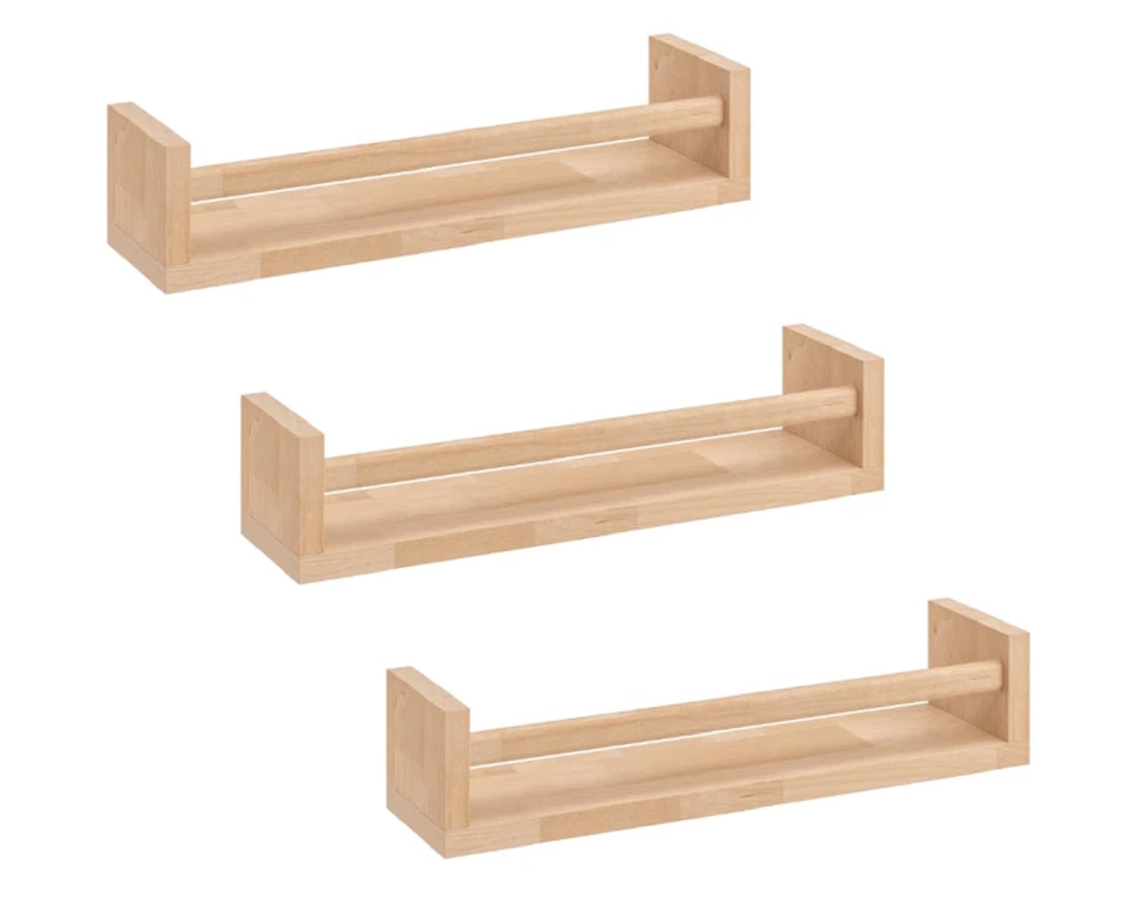 Optimal Products Set Of 3 Wooden Spice Rack Ikea Shelf Bekvam Jar Storage New Wall Aspen Book Mounted Holder Bekväm 40cm Sealed Kitchen Nursery Book Holder Kids Shelf Storage Organisation (Pine Wood)