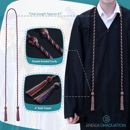 Image of Endea Graduation Single Honor Cord Three-Color (Royal Blue /Red /Silver)