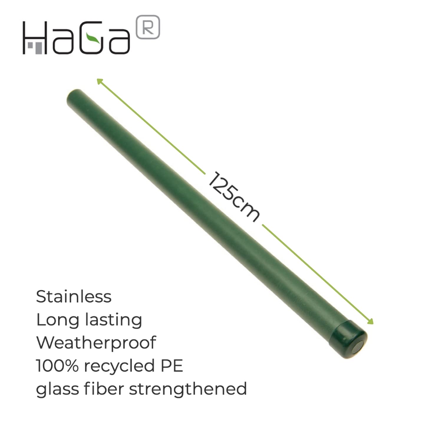 HaGa® Kunststoffpfahl 10 Stück inkl. Abdeckkappe - Zaunpfahl 3,8cm Stärke x 125cm Höhe - Pfahl glasfaserverstärktes und recyceltes PET