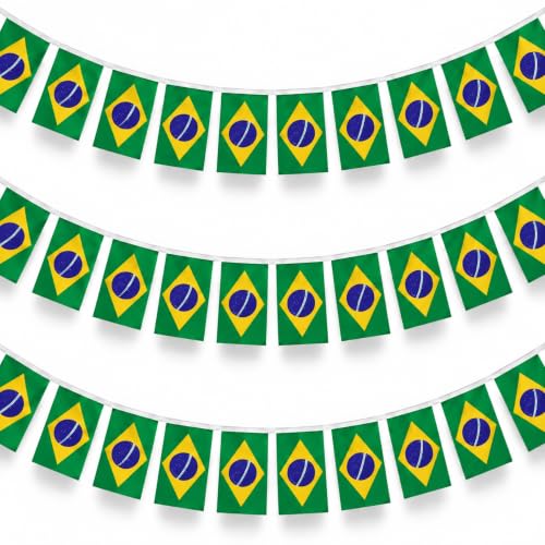 Guirnaldas Bandera Brasil, Banderas de 14x21 cm, 30 Banderines 10 Metros