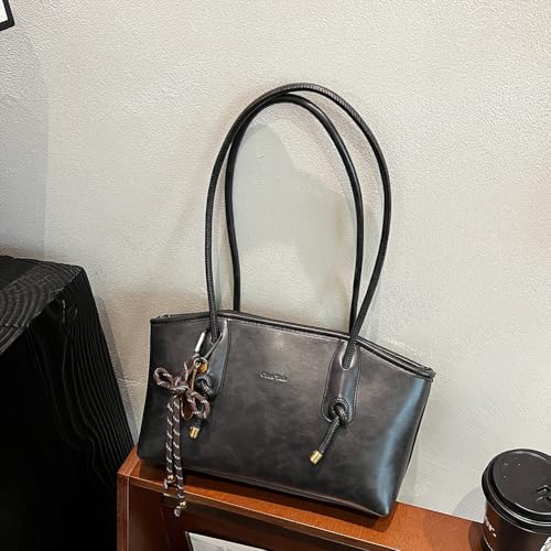 Y2k 90s Shoulder Bag For Women Medium Retro Tote Purse Soft Pu Leather Handbag With Pendant Work Travel4