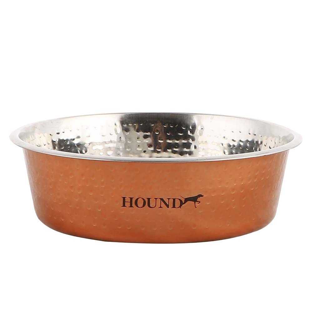 Hound Stainless Steel Pet Hammered Antique Copper Finish Bowl, S, 940 ml