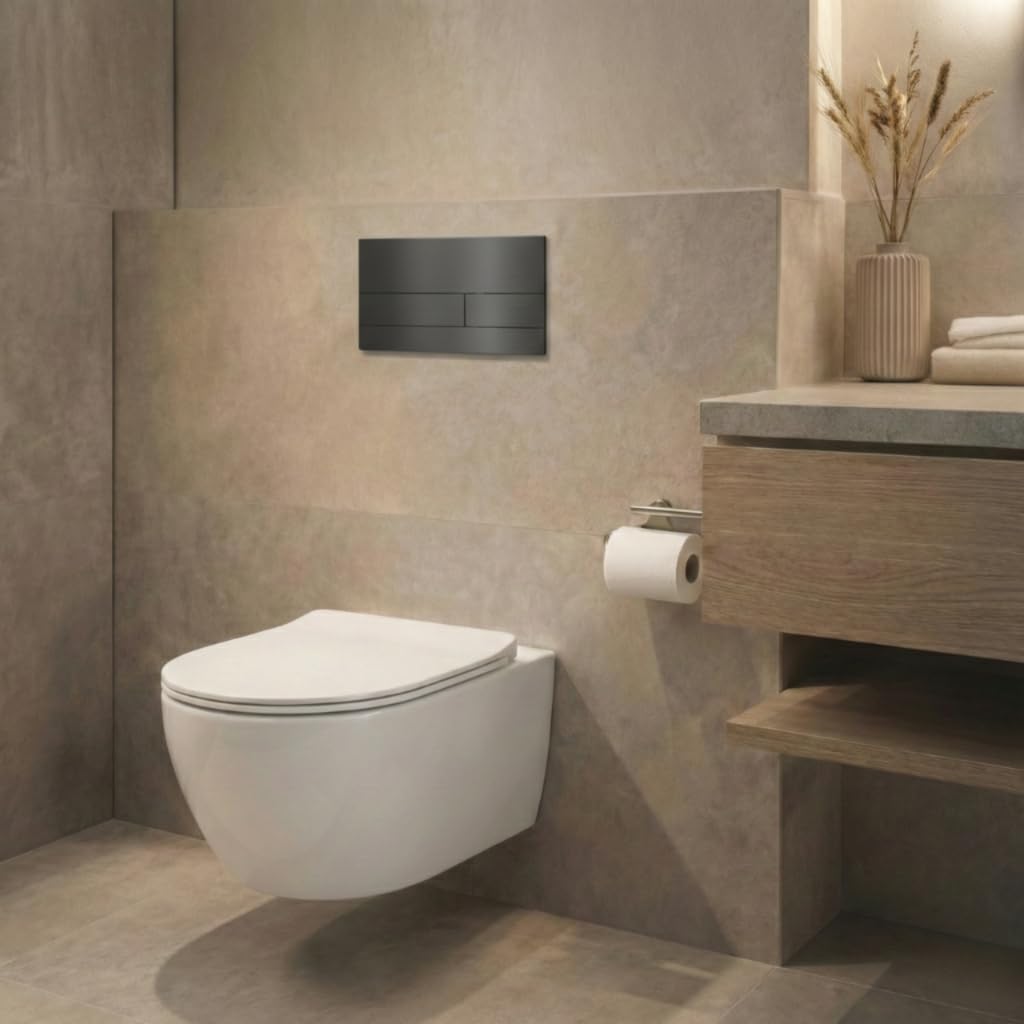 Placa de Accionamiento para WC Gun Metal para Cisterna Empotrada Doble Descarga - Pulsador Inodoro de Pared - Diseño Moderno para Ahorro de Agua - Botón de Descarga