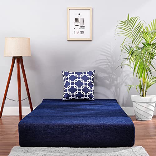 Image of Convertible Fabric Sofa Cum Bed | Foldable Double Foam & Washable Cover with Cushions | Modern Design Use Living Room & Guest Room (Moshi-Blue-Multi-Chain, 3X6 Ft)