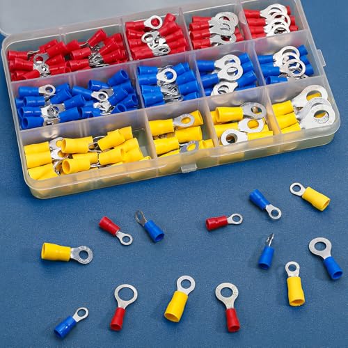 Mexgcom 260 Pcs Kabelschuhe, 0,5-6mm² Ringkabelschuhe Set, Ø M4/M5/M6/M8, Kabelschuhe Crimpverbinder Quetschverbinder Sortiment, Elektrische Steckverbinder (RV-260PCS)