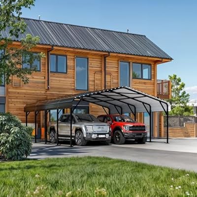 Nuturelly 20x20 FT Metal Carport, Heavy Duty Carport Canopy with Enhanced Base, Outdoor Car Shelter with Galvanized Steel Roof and Frame Garage for Truck, SUV, Boat(Black)