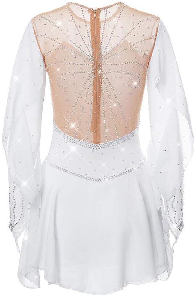 Long Sleeve Ice Skating Suit Handmade Figure Skating Performance Dress Girls Crystal Skating Dance Outfit