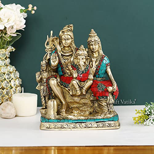 Image of Collectible India God Shiva Family Idol Shiva Parvati Ganesh Sculpture -God Goddess Brass Idols