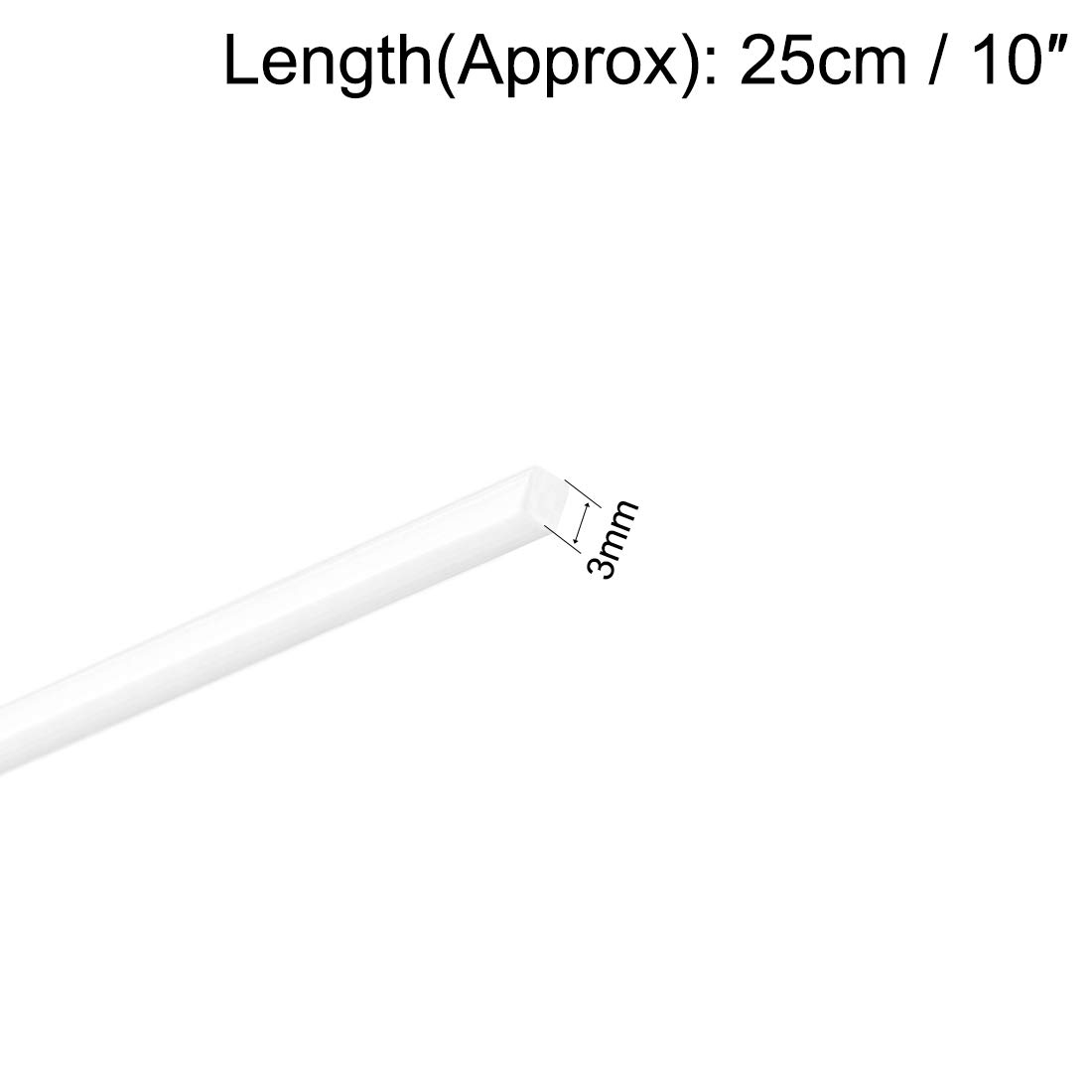 ABS Plastic Square Rods - 10" White (5 Pack) -2