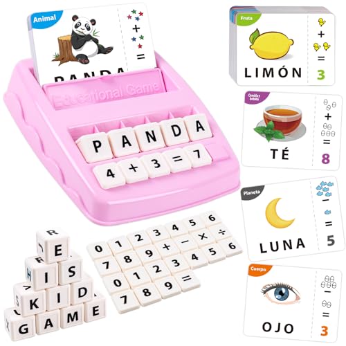 AnJeey Brinquedo aprender 2 em 1 de jogos de letras e números para a educação precoce das crianças presente ideal para meninas e meninos de 3 anos (Espanhol), BK1831, rosa
