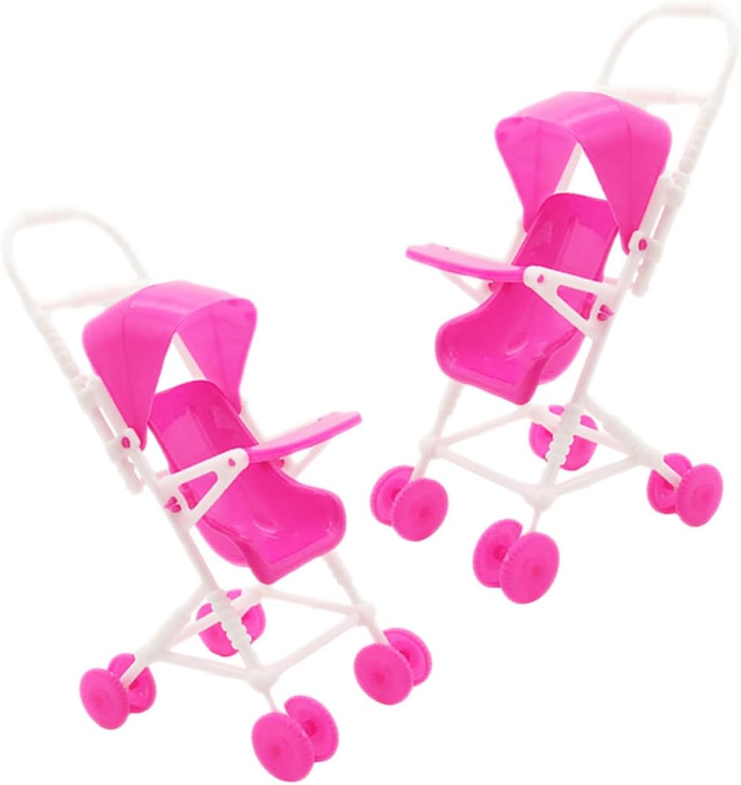 BESPORTBLE 5sets Simulation Cart Stroller Pushchair Doll Pram Lifelike Doll Realistic Seat Play Game House Accessories House Decor Stuff Rosy Plastic 2pcs*5