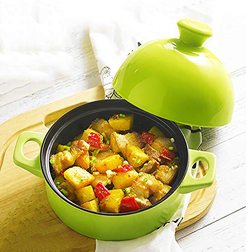 DANODAN Ceramic Tagine Pot with Lid Cooking Tagine for Different Cooking Styles Scratch-Resistant Natural Glazes Moroccan Tajine Family Size-Green 13l