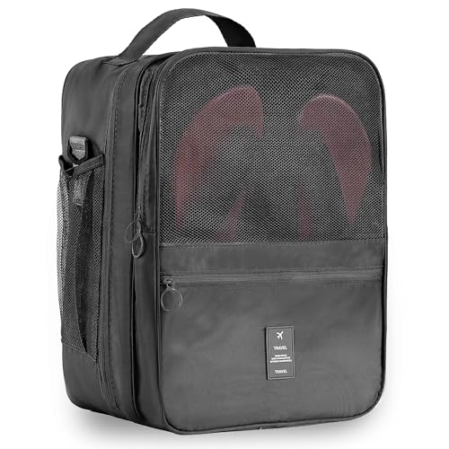 Large Shoe Bags for Travel Holds 4 Pair of Shoes, Travel Shoe Bag with 3 Layers Compartments, Waterproof & Washable (Black)