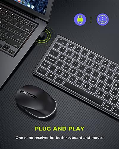 Wireless Keyboard and Mouse Set Backlit, Slim Rechargeable 2.4G USB Wireless Illuminated Keyboard Quiet Cordless Mice for Windows PC, Laptop, Computer, Desktop, QWERTY UK Layout