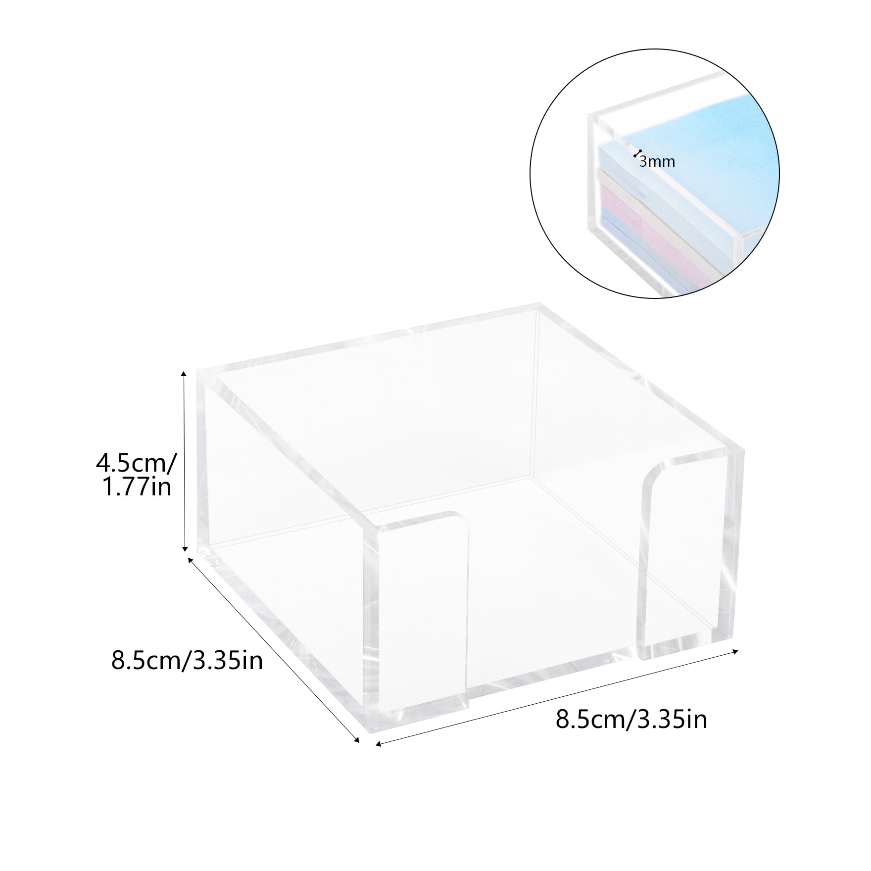 Klmnop 4 soportes acrílicos para notas, soporte transparente para bloc de notas para almacenar notas adhesivas de 3 x 3 pulgadas, dispensador de notas adhesivas de acrílico para organizador de