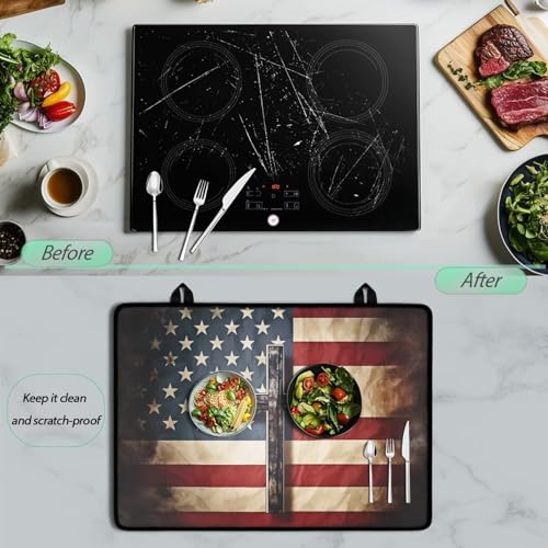 Image of Poceacles Stove Top Cover Ceramic Glass Stove Cover Mat Range Cover Versatile Oil Resistant Scratch Resistant Oven Mat Protector Expands Usable Space, Cross American Flag