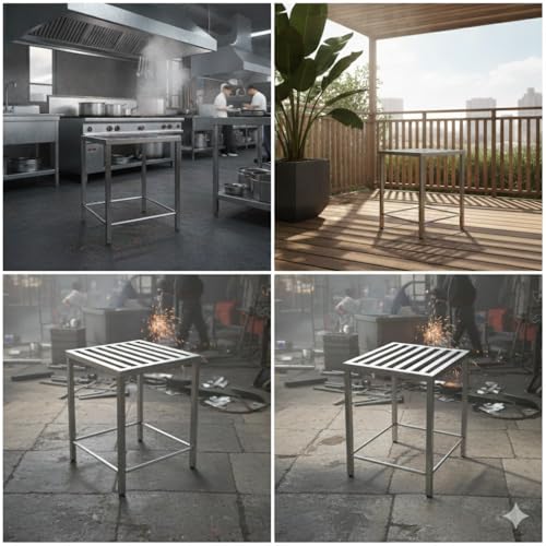 Image of MILAD SAIFIX Sitting Stool for Indoor Or Outdoor | Metal Lightweight | Office & Home | Kitchen & Garden | Heavy Duty | Table (Silver (Slatted))