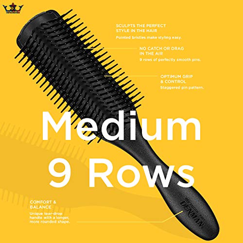 Denman Classic Styling Brush 9 Rows (Black) - D4 - Hair Brush for Blow-Drying & Styling – Detangling, Separating, Shaping & Defining Curls…