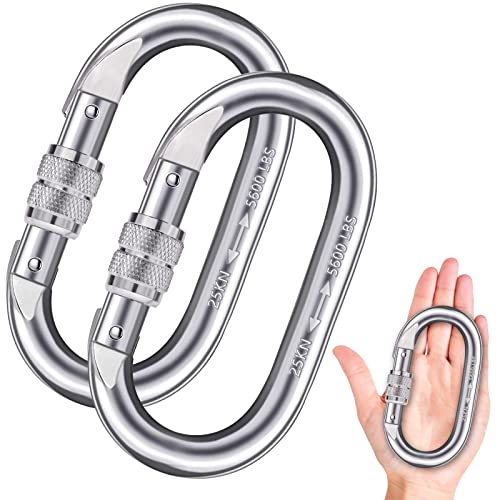 Heavy Duty Carabiner Clip Climbing Carabiner(25kn=5600lbs),Travel Essentials Hook with Screwgate Multipurpose for Climbing, Rigging, Ropes, Hammocks (O Shape, 2pack)