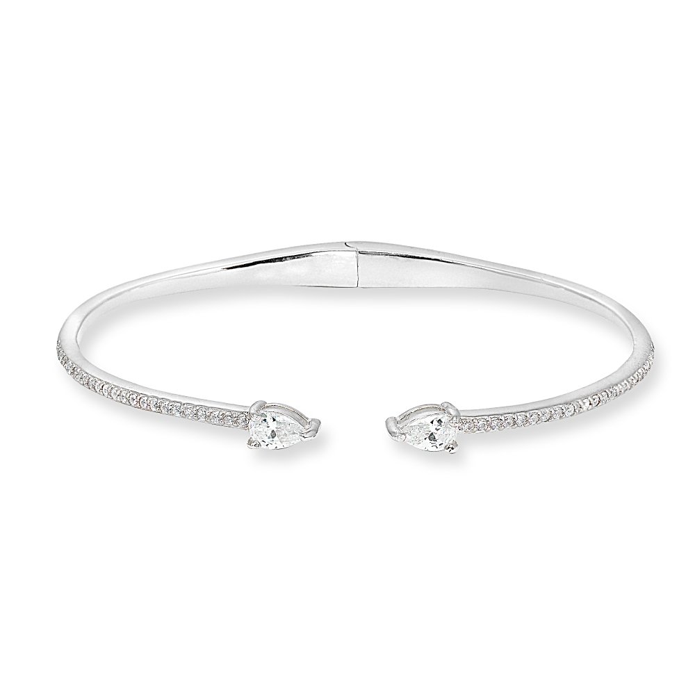 Sterling Silver Cubic Zirconia Teardrop Dainty Fashion CZ Cuff Bangle Bracelet for Women
