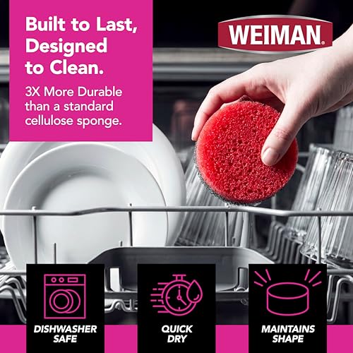Weiman Multi-Surface Dual Action Sponges, Non-Scratch Scrub & Shine for Dishes, Cooktops, Stainless Steel, Glass, Granite, & More - Durable Kitchen Cleaning Sponges, 4 Sponges - image 4