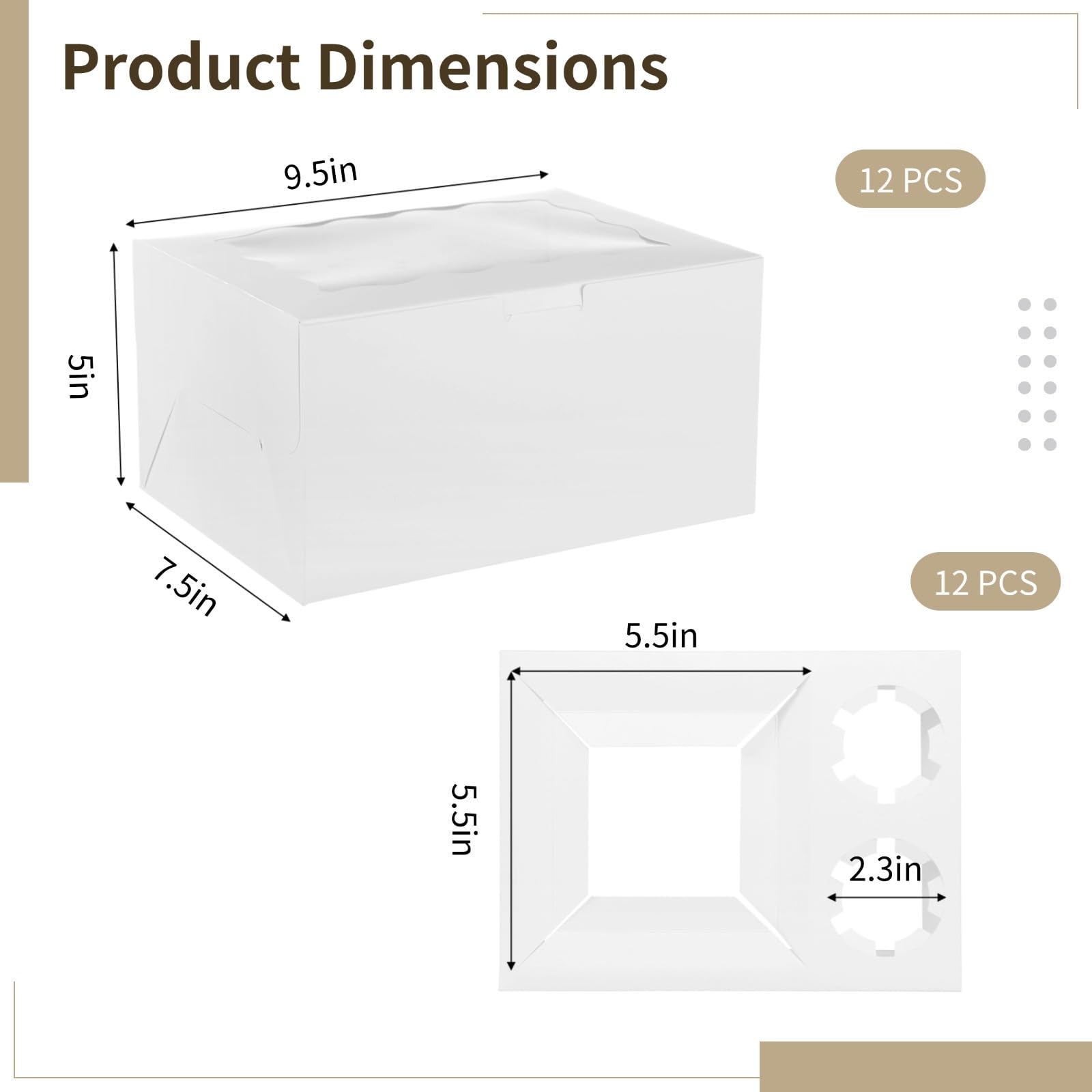 Juego de 12 cajas para tartas con cupcakes, embalaje blanco para mini pasteles y tartas, con una ventana de visualización transparente, perfecto para regalos y panaderías