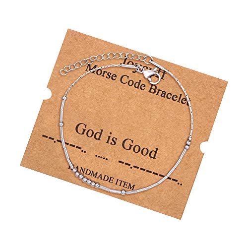 Image of JoycuFF Inspirational Morse Code Bracelets for Women Silver Beads Jewelry Encouragement Mantra Gifts for Her