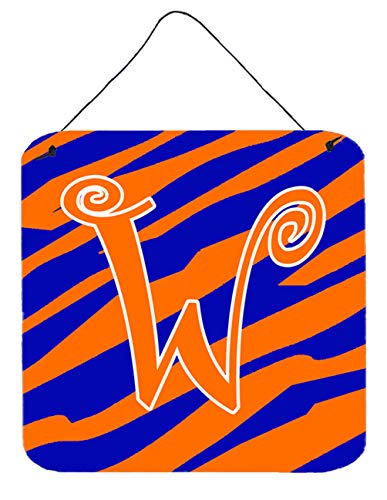 Caroline's Treasures CJ1036-WDS66 Letter W Initial Tiger Stripe Blue and Orange Wall or Door Hanging Prints Aluminum Metal Sign Kitchen Wall Bar Bathroom Plaque Home Decor, 6x6, Multicolor