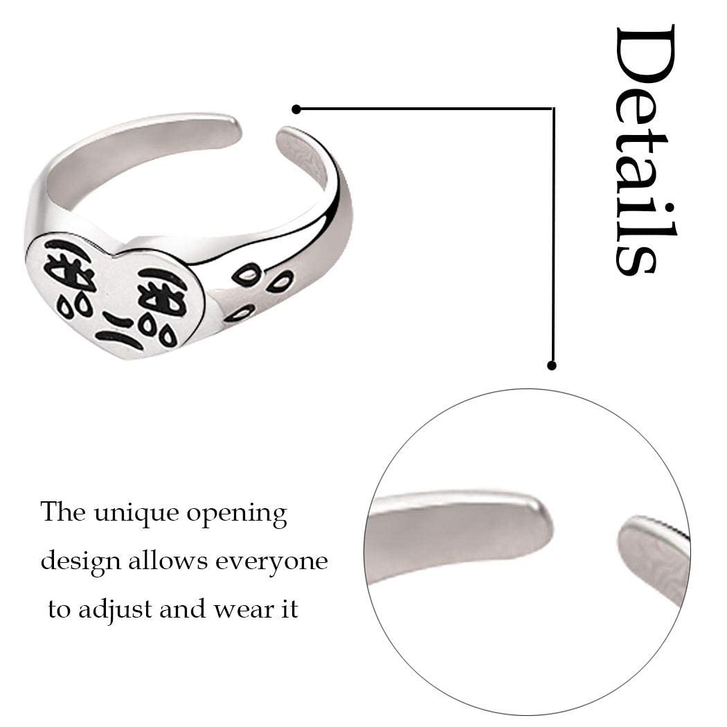 Anello Regolabile Faccina Che Piange A Forma Di Cuore | Gioielli Divertenti In Argento Per Donne E Ragazze – Regalo Simpatico - 2