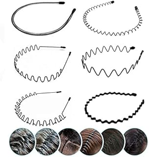 Elastic Wavy Spring Wave Hair Band, Multi-Style Black Non-slip Metal Hair Hoop, Unisex Sport Fashion Hair Band Accessories for Women and Men(6 Pieces)