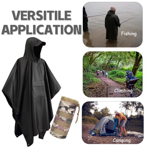 Urby Plus Size Black Rain Poncho with Hood for Outdoor Adventures, Large-XXL - Image 6
