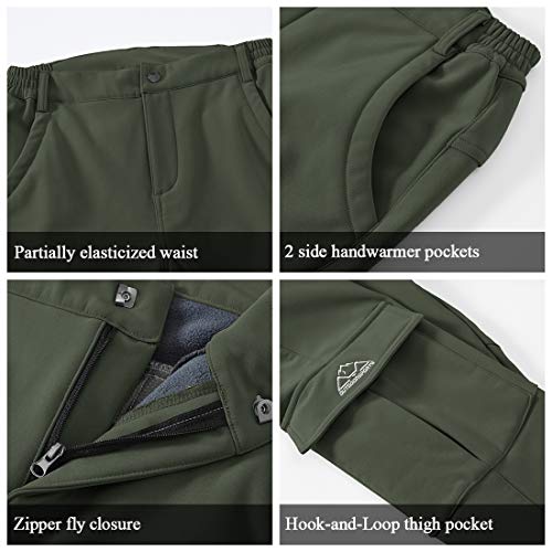 Tbmpoy Women's Outdoor Softshell Pants Waterproof Quick Dry Fleece Lined Hiking Cargo Pants Army Green S #TOP2