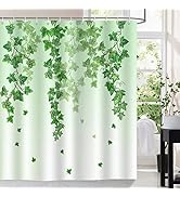 Bonhause Cortina de Ducha Hojas de Hiedra Planta Verde Cortina de Baño de Poliéster Impermeable A...