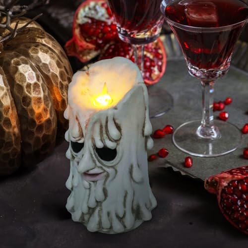 Bougies LED d'Halloween blanches avec visage effrayant pour dîner