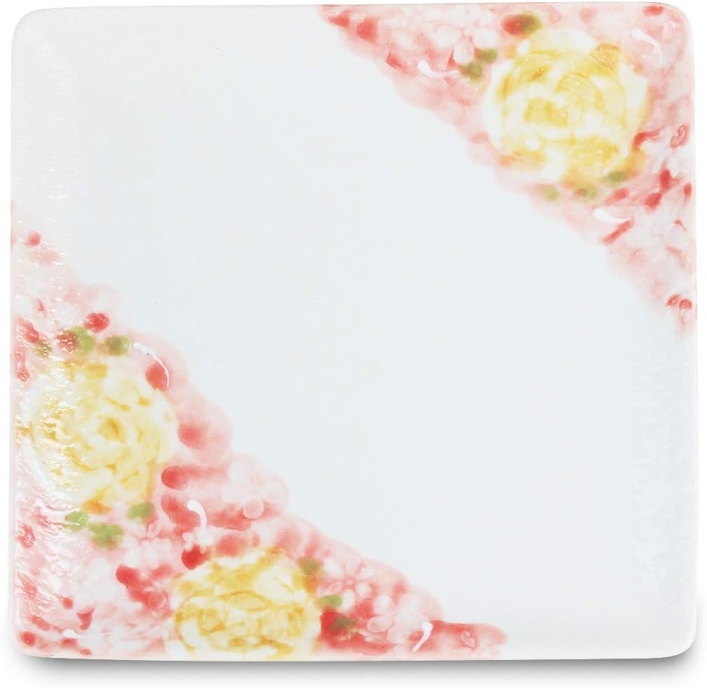 CtoC Japan OP-957720 Hasami Ware Bread Plate, Square Plate, Blue, 6.1 x 6.1 inches (15.5 x 15.51.4 cm), Flower