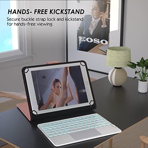 Eoso Touchpad Keyboard Case For 9",9.7",10.1",10.2",10.5",10.9",11",Tablets,2-In-1 Bluetooth Wireless Keyboard With Touchpad,7 Colors Backlit & Leather Folio Cover(Rose Gold) #TOP5